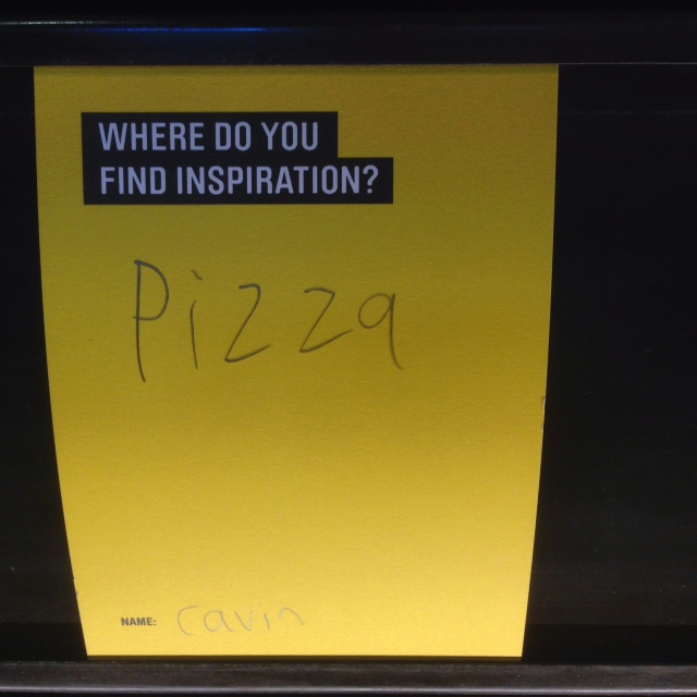 [Image of sticky note with the question "Where Do You Find Inspiration?" and a child's handwritten answer: "pizza") Meanwhile at the MOHAI